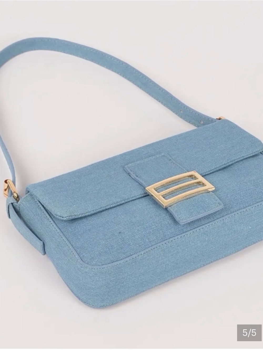 Light Blue Shoulder Bag with Gold Buckle